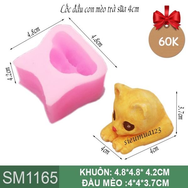 Khuôn silicon đầu con mèo trà sữa 4cm ( SM1165 )