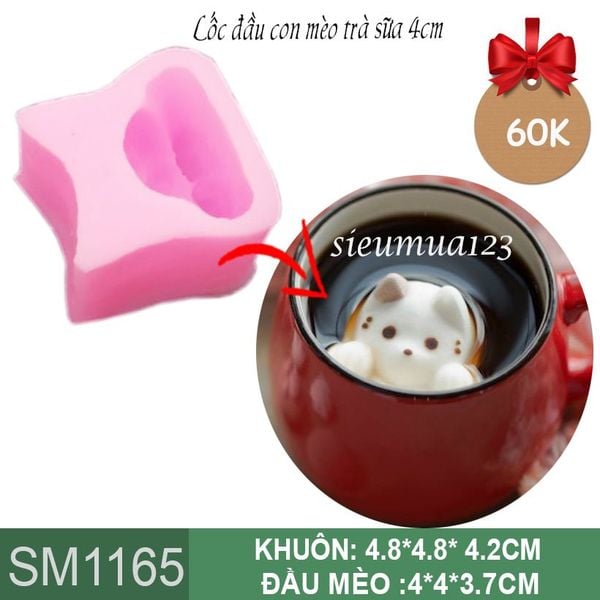 Khuôn silicon đầu con mèo trà sữa 4cm ( SM1165 )