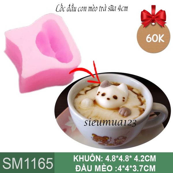 Khuôn silicon đầu con mèo trà sữa 4cm ( SM1165 )