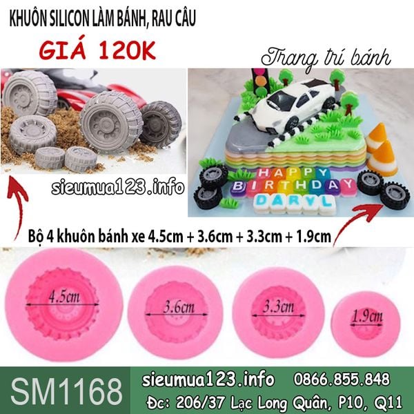 Bộ 4 khuôn silicon bánh xe lớn nhỏ làm rau câu ( SM1168 )