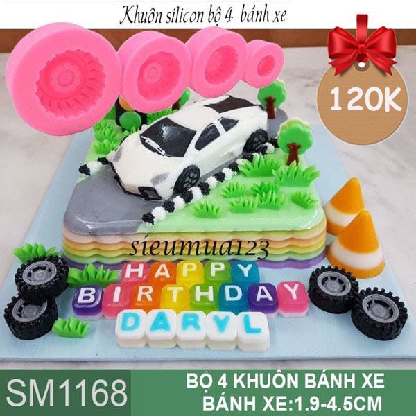 Bộ 4 khuôn silicon bánh xe lớn nhỏ làm rau câu ( SM1168 )