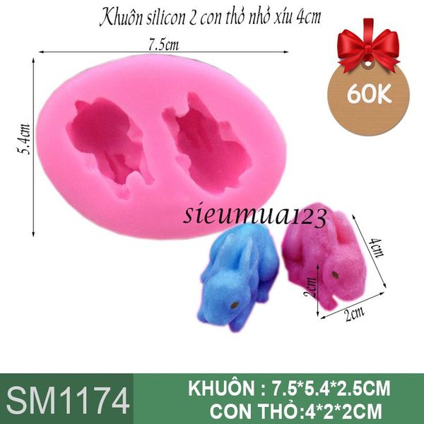 Khuôn silicon 2 con thỏ nhỏ xíu 4cm ( SM1174 )