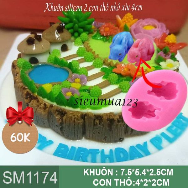 Khuôn silicon 2 con thỏ nhỏ xíu 4cm ( SM1174 )