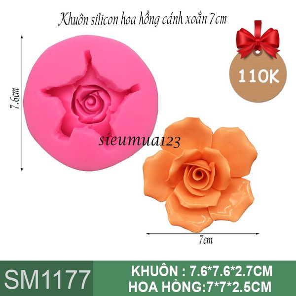 Khuôn silicon hoa hồng cánh xoắn có đế 7cm ( SM1177 )
