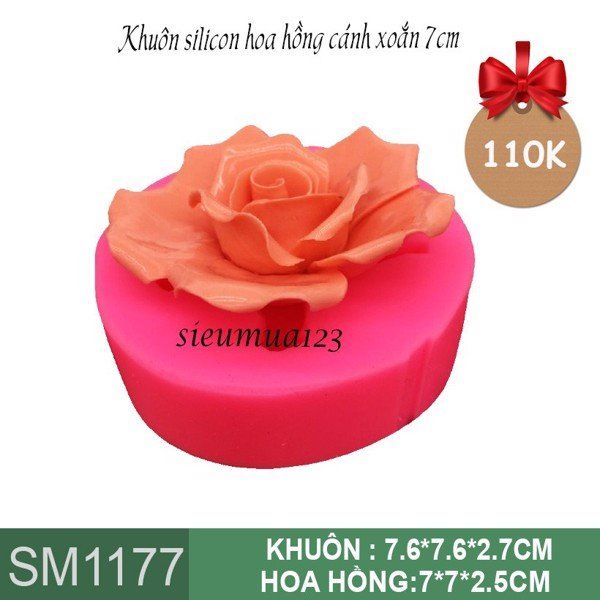 Khuôn silicon hoa hồng cánh xoắn có đế 7cm ( SM1177 )