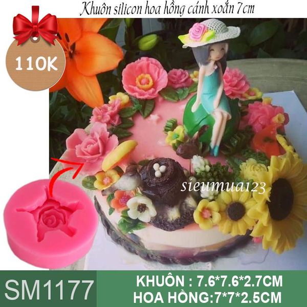 Khuôn silicon hoa hồng cánh xoắn có đế 7cm ( SM1177 )