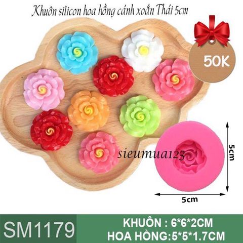 Khuôn rau câu hoa hồng cánh xoắn Thái 5cm ( SM1179 )