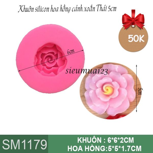 Khuôn rau câu hoa hồng cánh xoắn Thái 5cm ( SM1179 )