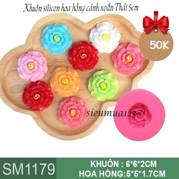 Khuôn rau câu hoa hồng cánh xoắn Thái 5cm ( SM1179 )