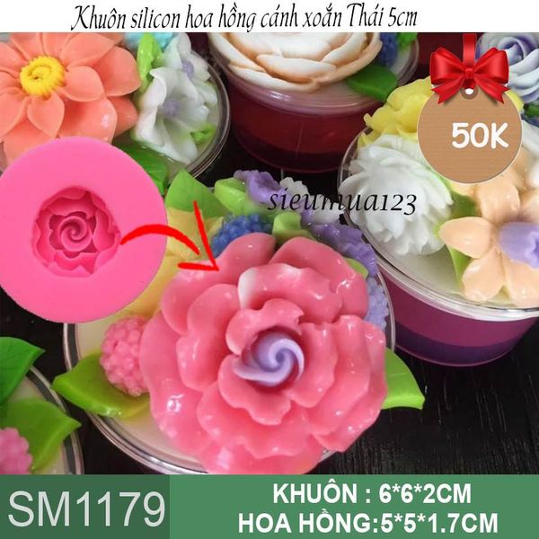 Khuôn rau câu hoa hồng cánh xoắn Thái 5cm ( SM1179 )