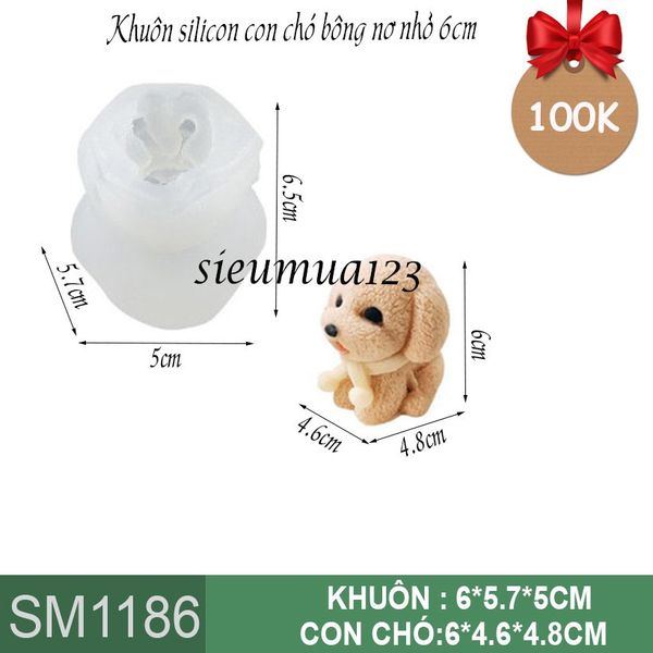 Khuôn silicon con chó bông nơ nhỏ 6cm ( SM1186 )