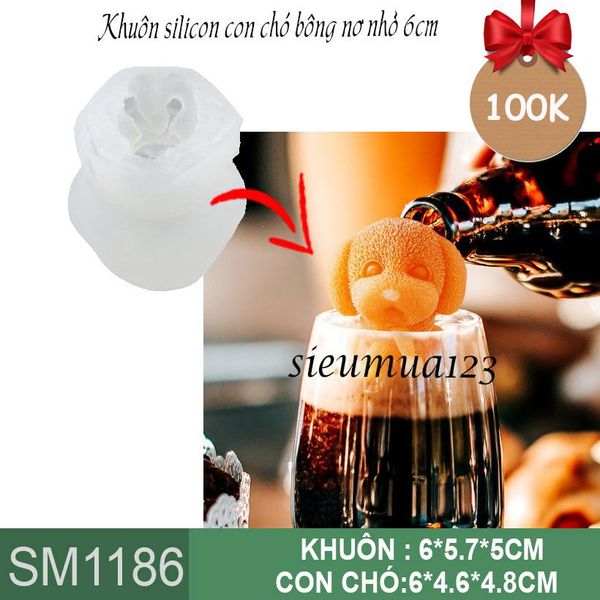 Khuôn silicon con chó bông nơ nhỏ 6cm ( SM1186 )