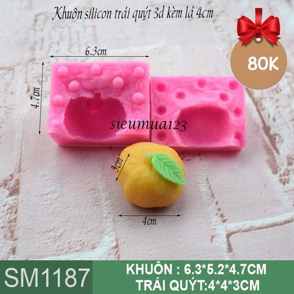 Khuôn silicon trái quýt 3d kèm lá 4cm ( SM1187 )