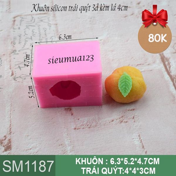 Khuôn silicon trái quýt 3d kèm lá 4cm ( SM1187 )