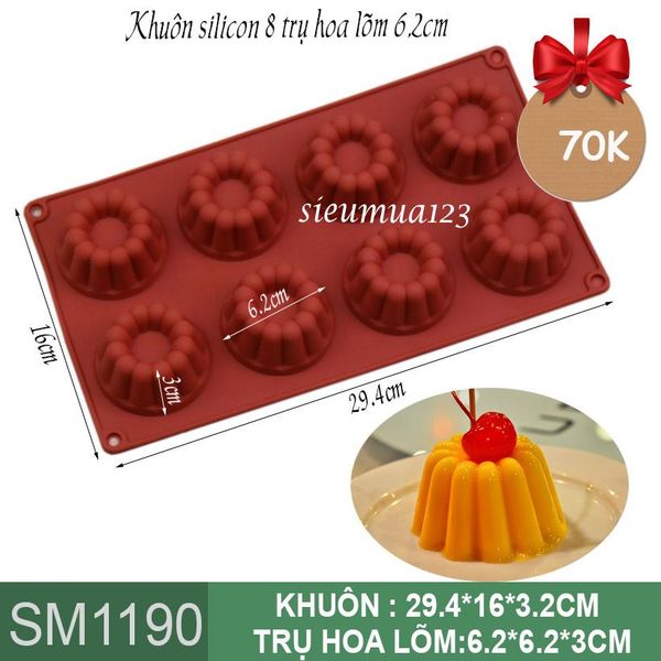 Khuôn silicon rau câu 8 trụ hoa lõm 6,2cm ( SM1190 )