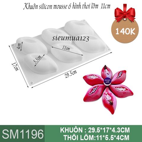 Khuôn bánh mousse : Khuôn silicon 6 hình thoi lõm 11cm ( SM1196 ) còn 2 cái