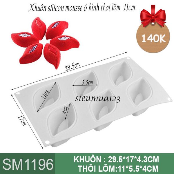 Khuôn bánh mousse : Khuôn silicon 6 hình thoi lõm 11cm ( SM1196 ) còn 2 cái