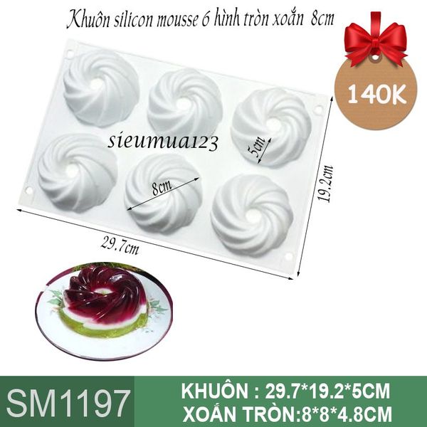 Khuôn bánh mousse : Khuôn silicon 6 hình tròn xoắn 8cm ( SM1197 ) còn 2 cái