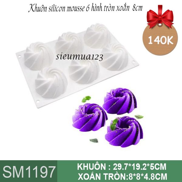 Khuôn bánh mousse : Khuôn silicon 6 hình tròn xoắn 8cm ( SM1197 ) còn 2 cái