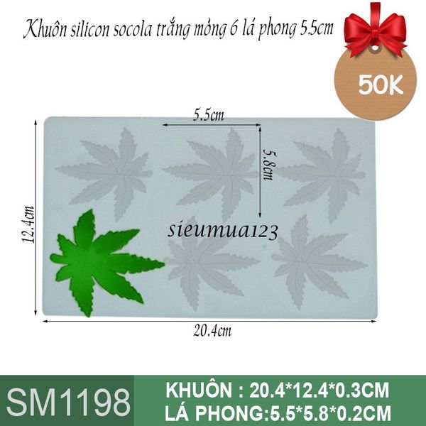 Khuôn silicon socola trắng mỏng 6 lá phong 5,5cm ( SM1198 )