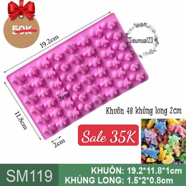 Khuôn silicon làm kẹo dẻo chip chip : Khuôn 48 con khủng long nhỏ 2cm ( SM119 ) SALE OFF