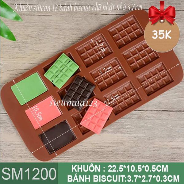 Khuôn silicon 12 bánh quy biscuit nhỏ 3,7cm làm socola ( SM1200 )