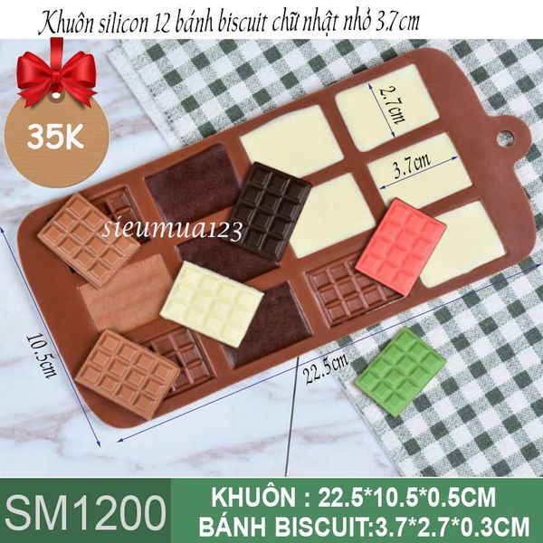 Khuôn silicon 12 bánh quy biscuit nhỏ 3,7cm làm socola ( SM1200 )