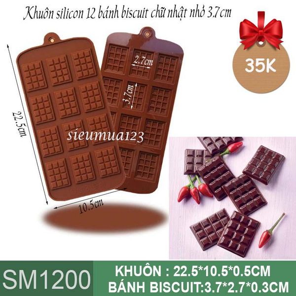 Khuôn silicon 12 bánh quy biscuit nhỏ 3,7cm làm socola ( SM1200 )