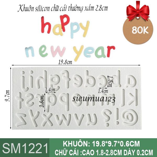 Khuôn silicon bảng chữ cái alphabet nét thường xám 2,8cm ( SM1221 )