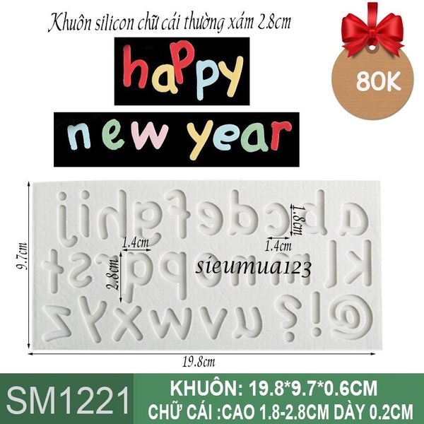 Khuôn silicon bảng chữ cái alphabet nét thường xám 2,8cm ( SM1221 )