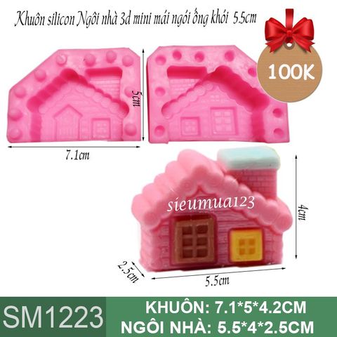 Khuôn Silicon Ngôi nhà 3d mini mái ngói ống khói 5,5cm ( SM1223 )