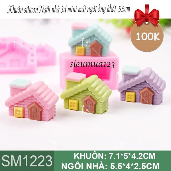 Khuôn Silicon Ngôi nhà 3d mini mái ngói ống khói 5,5cm ( SM1223 )