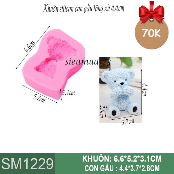 Khuôn silicon con gấu lông xù 4,4cm ( SM1229 )
