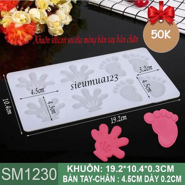 Khuôn silicon socola trắng mỏng bàn tay bàn chân 4,5cm ( SM1230 )