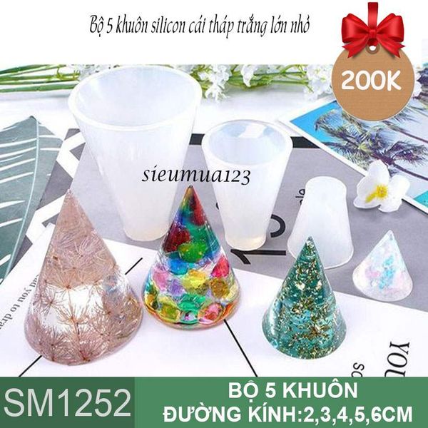 Bộ 5 khuôn silicon cái tháp trắng lớn nhỏ  ( SM1252 )