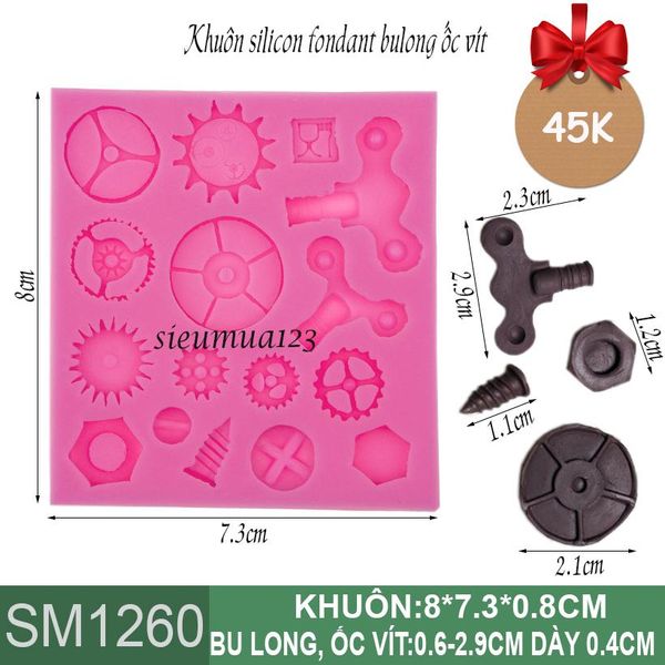 Khuôn silicon fondant bulong ốc vít 0,6cm-3cm ( SM1260 )