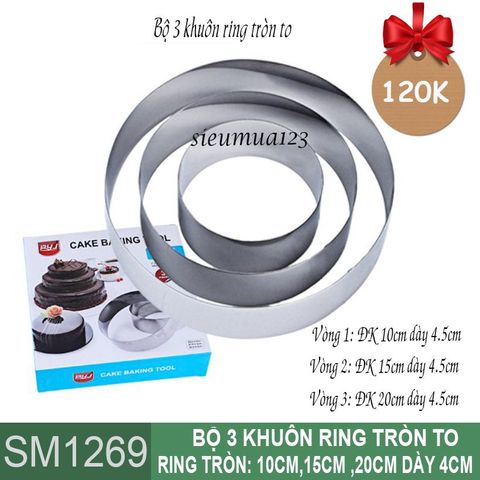 Bộ 3 khuôn ấn inox ring tròn to ( SM1269 )