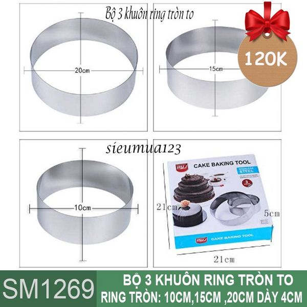 Bộ 3 khuôn ấn inox ring tròn to ( SM1269 )