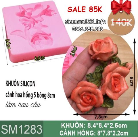 Khuôn silicon cành hoa hồng 5 bông 9cm ( SM1283 )