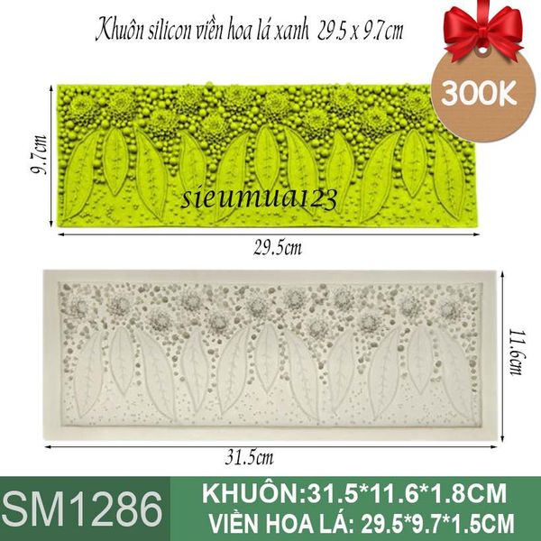 Khuôn silicon ốp viền hoa lá xanh dài 29,5cm ( SM1286 )