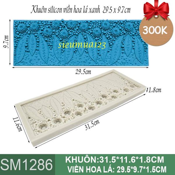 Khuôn silicon ốp viền hoa lá xanh dài 29,5cm ( SM1286 )