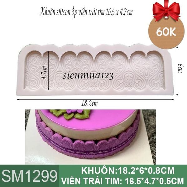 Khuôn silicon ốp viền trái tim 16,5cm ( SM1299 )