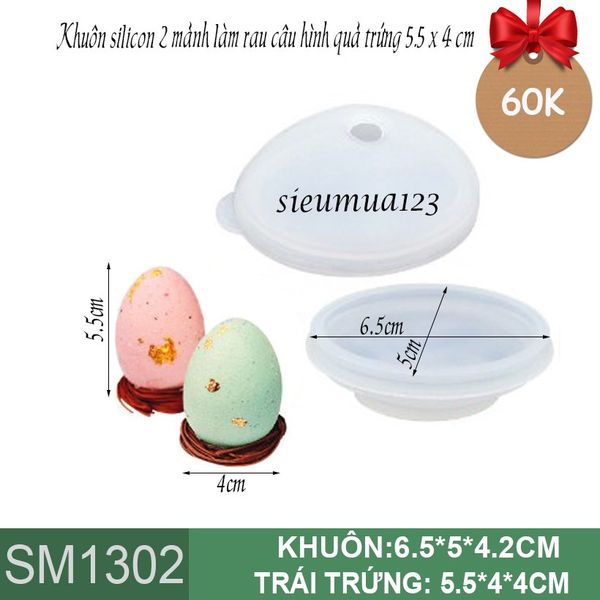 Khuôn silicon 2 mảnh làm rau câu hình quả trứng 5,5cm ( SM1302 )