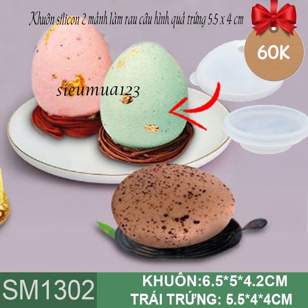 Khuôn silicon 2 mảnh làm rau câu hình quả trứng 5,5cm ( SM1302 )