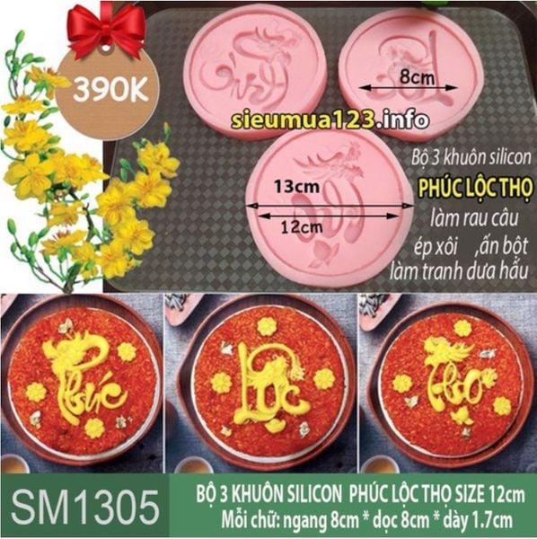 Bộ 3 khuôn silicon làm rau câu Phúc Lộc Thọ Hoa Văn Rồng 12cm ( SM1305 )