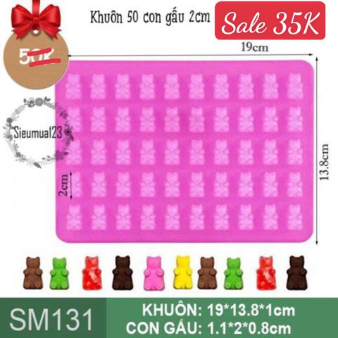 Khuôn làm kẹo dẻo chip chip : Khuôn 50 con gấu nhỏ 2cm ( SM131 )