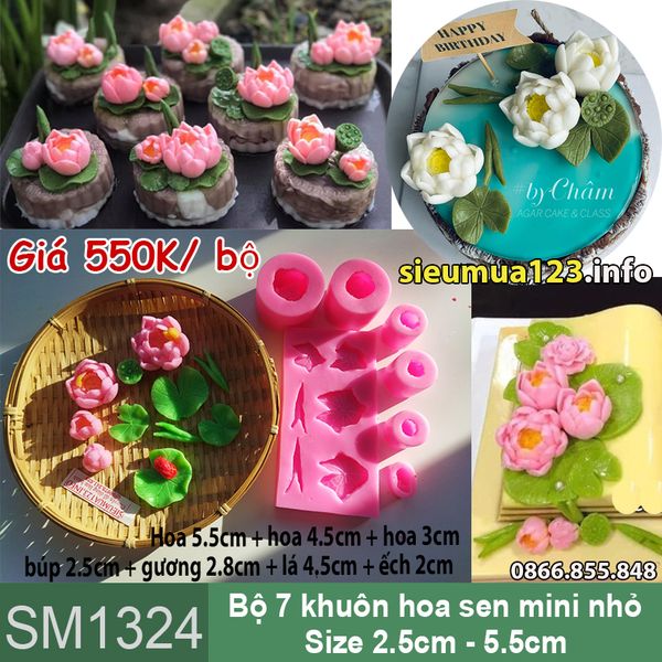 Khuôn silicon bộ 7 hoa sen mini nhỏ 2,5cm - 5,5cm ( SM1324 )