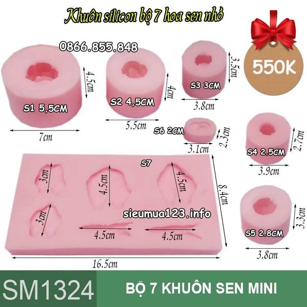 Khuôn silicon bộ 7 hoa sen mini nhỏ 2,5cm - 5,5cm ( SM1324 )