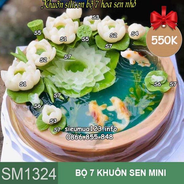 Khuôn silicon bộ 7 hoa sen mini nhỏ 2,5cm - 5,5cm ( SM1324 )