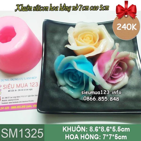 Khuôn silicon hoa hồng nhung nở 7cm cao 5cm ( SM1325 )